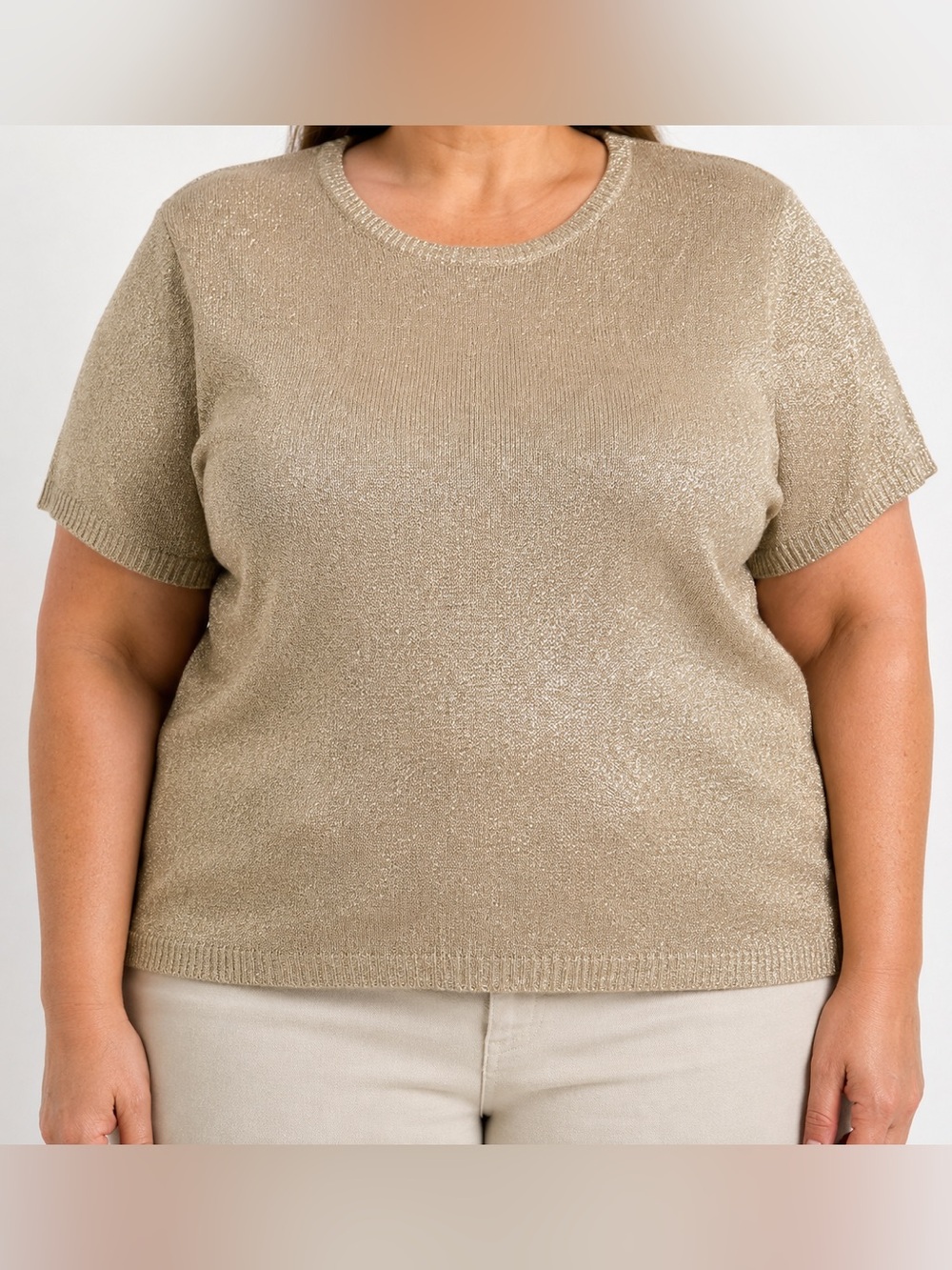 Vintage 90s Kathie Lee Women 3X Metallic Lurex Sweater Top Made USA Gold Party
